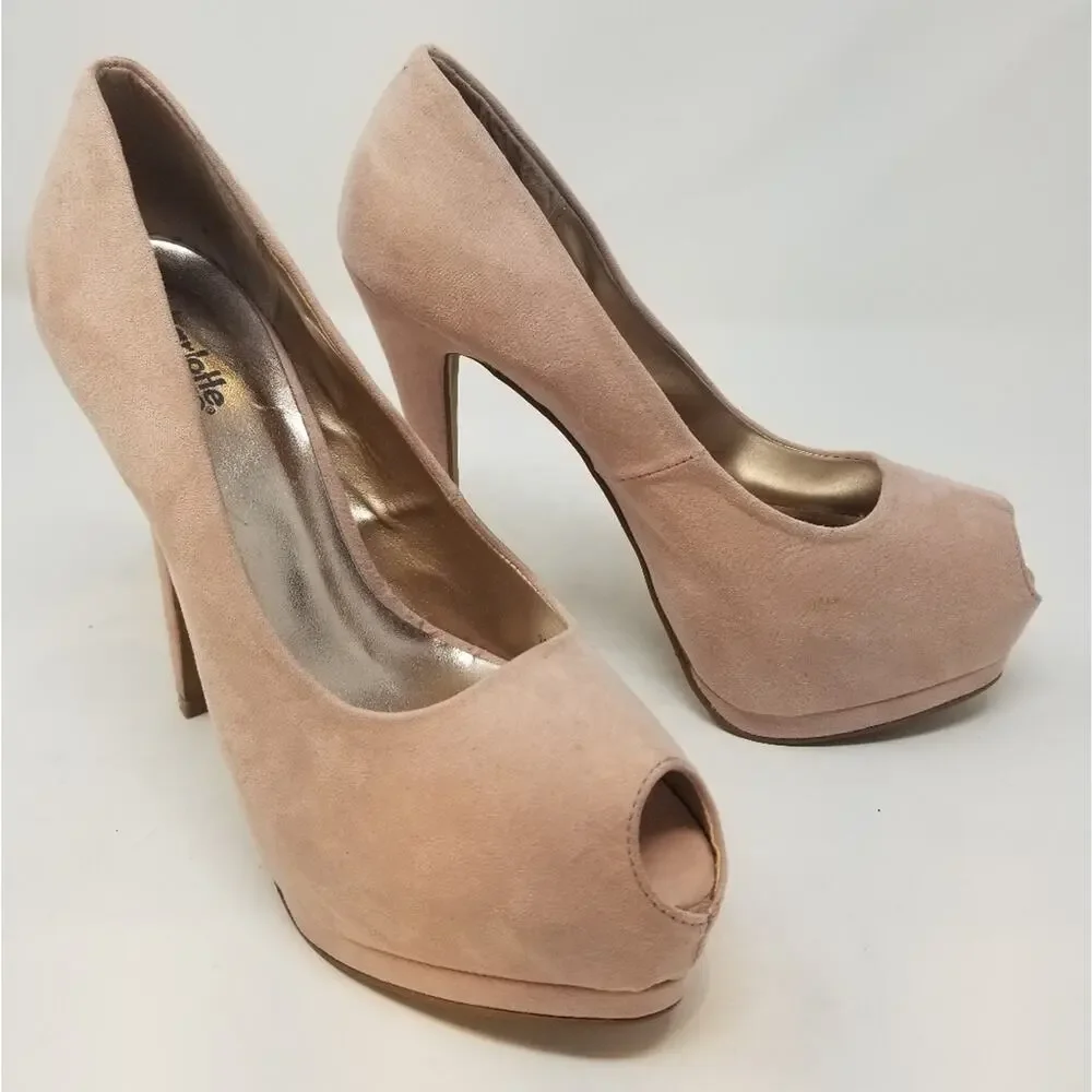 Charlotte Russe Pink Suede Platform‎ Peep Heels 9